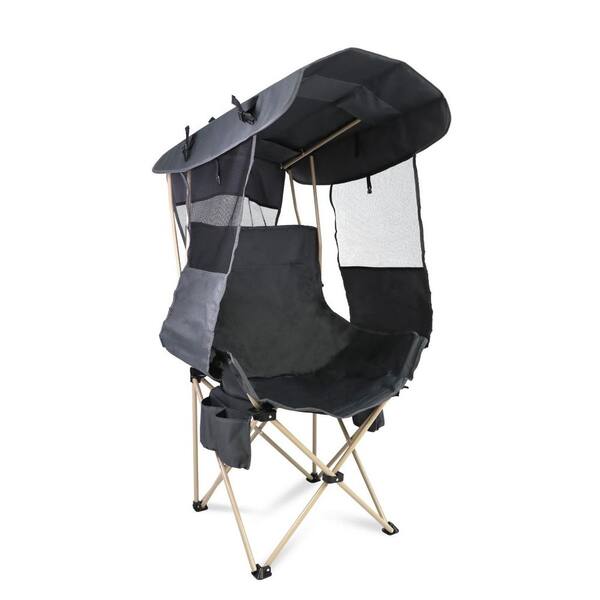 Grey Steel Frame Folding Camping Chairs Lawn Beach Chairs with Canopy
