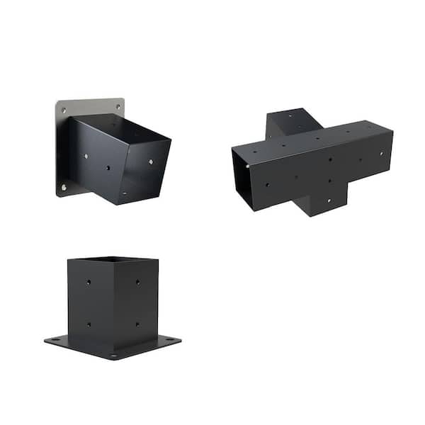 3 Pcs 4x4 4-Way Pergola Brackets Kit with Post Base for Wooden Beams Lumber Gazebos Patio Pergola Sheds