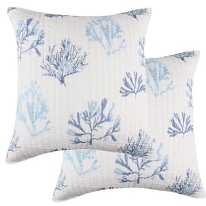 Zuma Beach Blue and White Coral Cotton 26 in. x 26 in. Euro Sham (Set of 2)