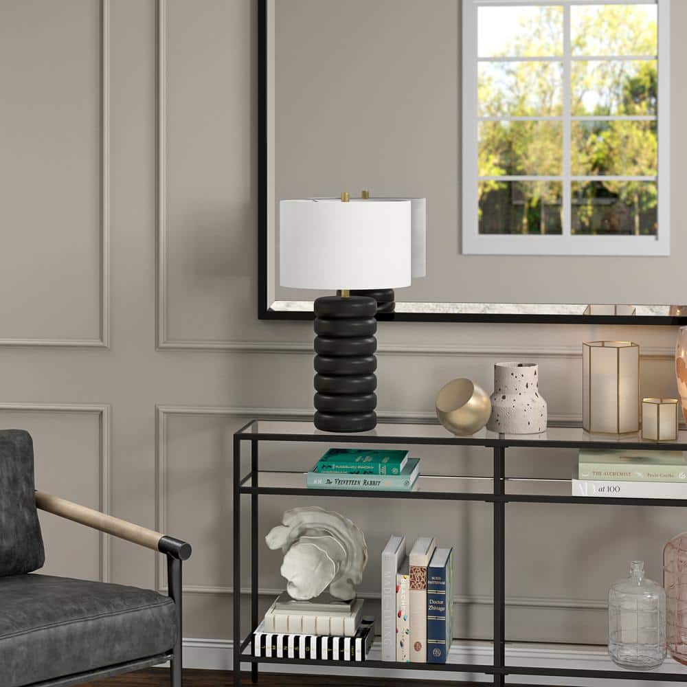 Zelda 25" Glass Bubble Body Table Lamp in Matte Black/Brass