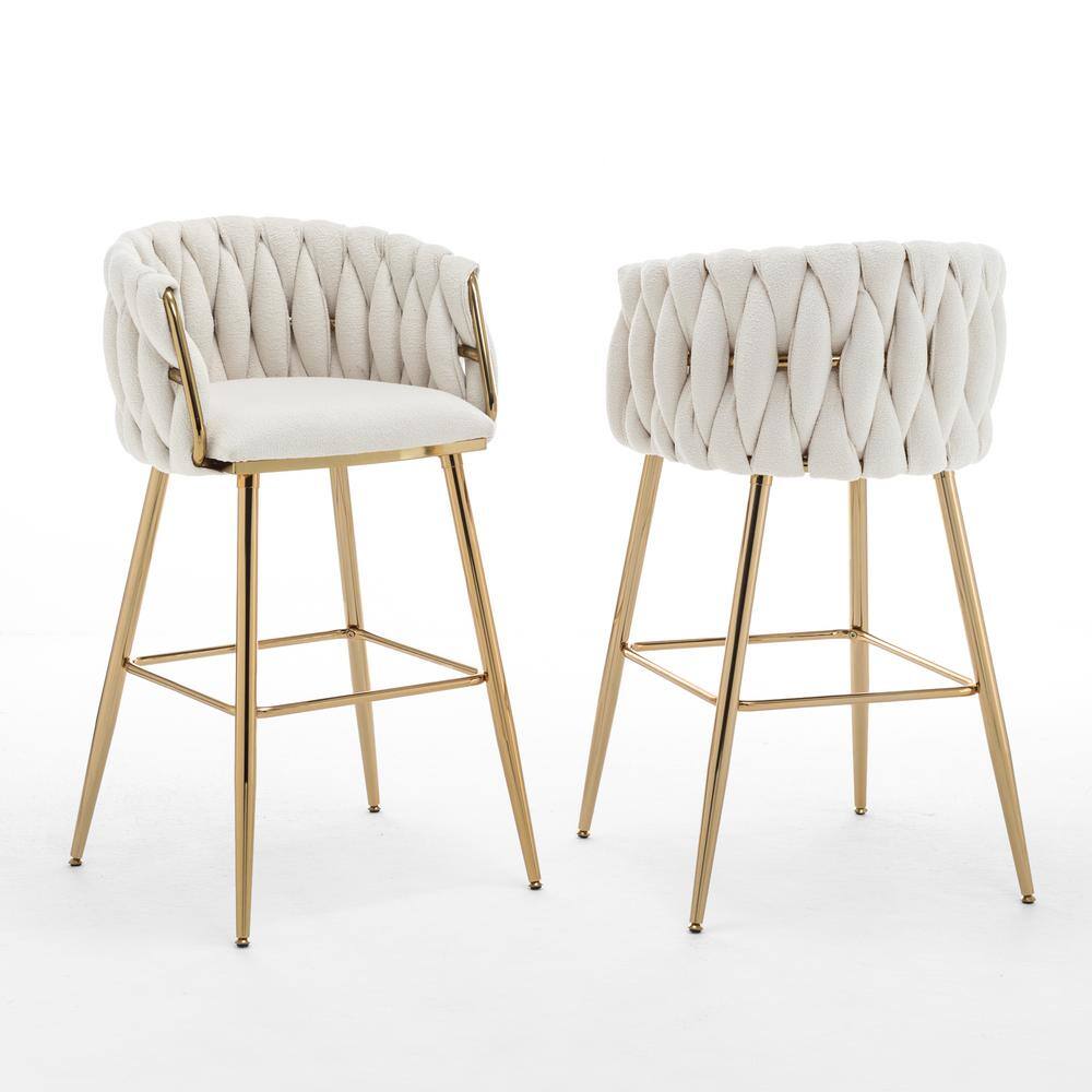 Ness Cream Boucle Teddy Fabric Bar Stool Set of 2 With Gold Chrome Plated Legs price history on PriceWatchPro