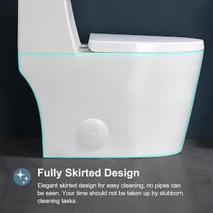 1-Piece 1.1/1.6 GPF Dual Flush Elongated WaterSense Toilet in White with Map Flush 1000g, Soft Closed Seat Included