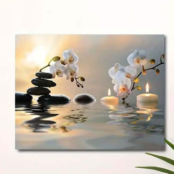 クンストラーゼン モンドリアン Soak Up Art When You Can Zen Orchid Canvas Wall Art with Serene Water Reflection Print，16