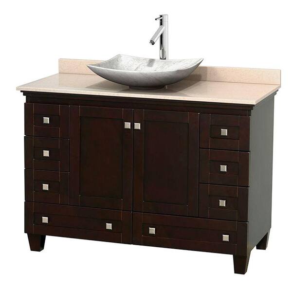 Wyndham Collection Acclaim 48 in. W Vanity in Espresso with Marble Vanity Top in Ivory and White Carrara Marble Sink