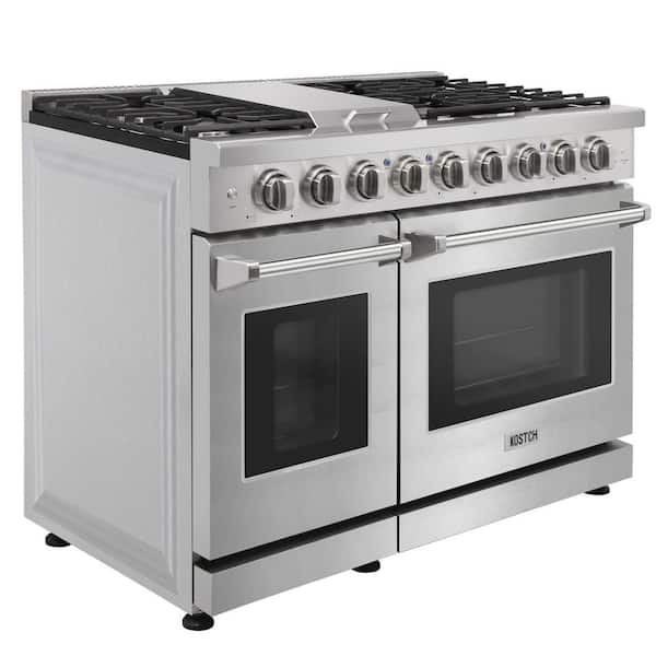 48 in. 6.8 cu. ft. 6 Burners Freestanding Double Oven Gas Range in Stainless Steel with Convection and Griddle