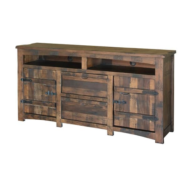 Benjara 80 in. Brown Wood TV Stand Fits TVs up to 75 in. with 2 Doors