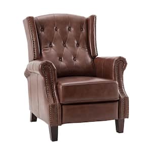 Cilla Genuine Leather Brown Manual Recliner with Wooden Legs