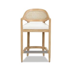 Americana 26 in. Mid-Century Modern Ivory White Cane Rattan Back Wood Frame Kitchen Counter Height Bar Stool