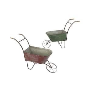 S/2 Assorted Metal Antique Wheelbarrows