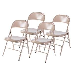 Beige Full Metal Curved Triple Braced Folding Chair (Set of 4)