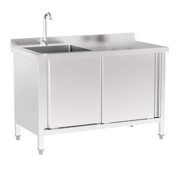 47.2 in. Freestanding Stainless Steel Sink Utility Sink Laundry/Utility Sink in Stainless Steel with Storage Cabinet