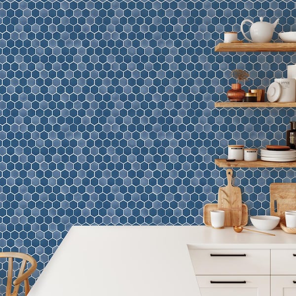 Metallic Sapphire Hexagon Tile Vinyl Peel and Stick Wallpaper Roll (Covers 28 sq. ft.)