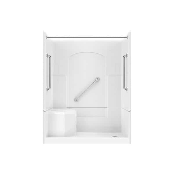 Accessible Living Alliance Plus 60 in. L x 32 in. W x 77.5 in. H Alcove RH Drain Curtain Rod Shower Kit, Stainless Steel