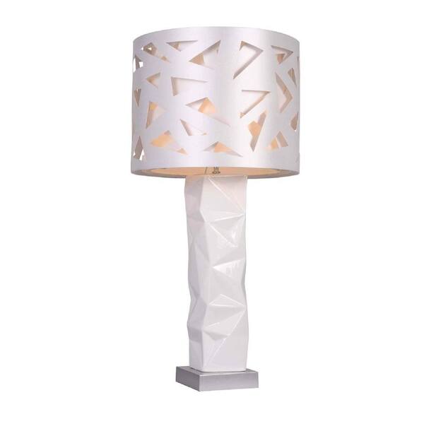 Elegant Designs 37 in. Modern Tall White Ceramic Designer Table Lamp with Geometric Shade