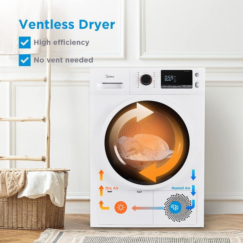 Midea 4.4 Cu. Ft. White Stackable Ventless Electric Dryer with Sensor Dry