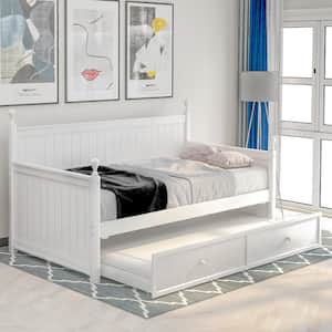 White Wood Twin Size Daybed with Trundle