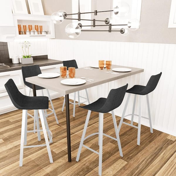 Leisuremod Leather 41 in. Counter Height Metal Bar Stool with 31 in. Seat Height and Iron Metal Legs and Footrest in Charcoal Black