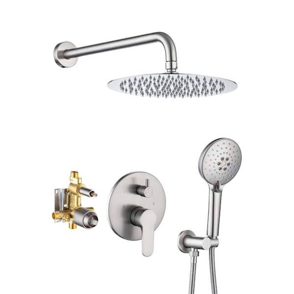 Tahanbath 3-Spray Pattern with 2.5 GPM 10 in. Wall Mount Shower System Set Dual Shower Heads with Handheld Spray in Brushed Nickel