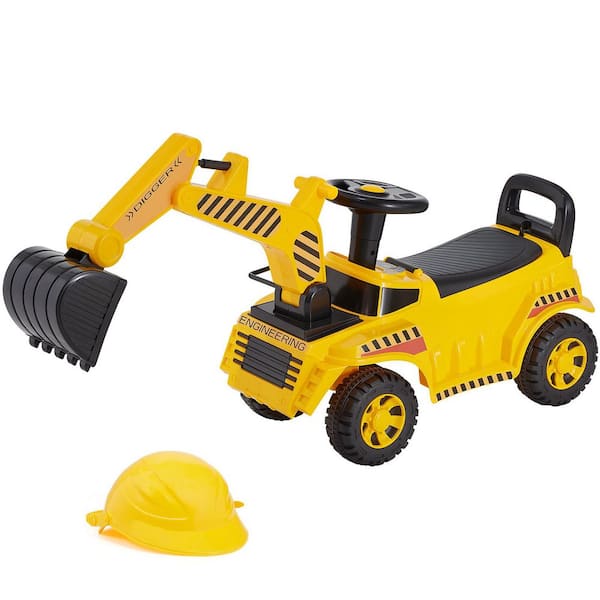 Ride-On Excavator Toy for Toddlers, Push Car for Ages 19-36 Months, 55 lbs. Capacity, Yellow Foot-to-Floor Walker