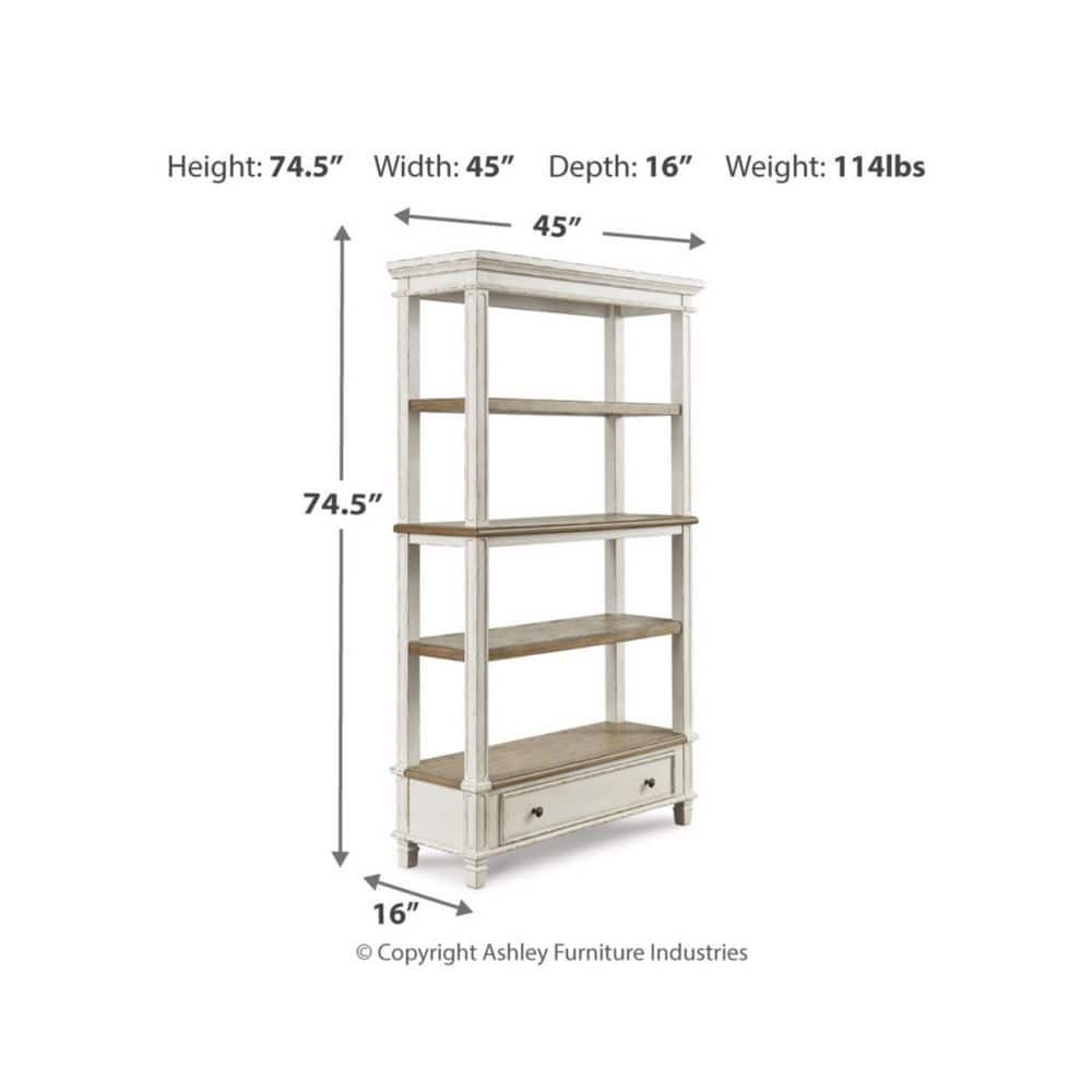 Chipped White & Distressed Wood Rustic Bookcase with Drawer