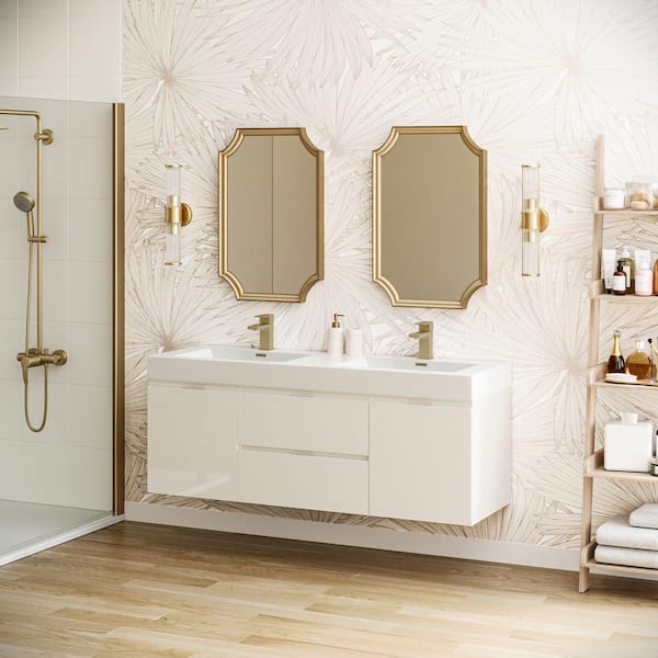 Valencia 60 in. W Wall Hung Bathroom Vanity in Glossy White with Double Acrylic Vanity Top in White