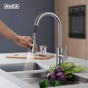 Single-Handle Pull Down Sprayer Kitchen Faucet with Deck Plate in Brushed Nickel