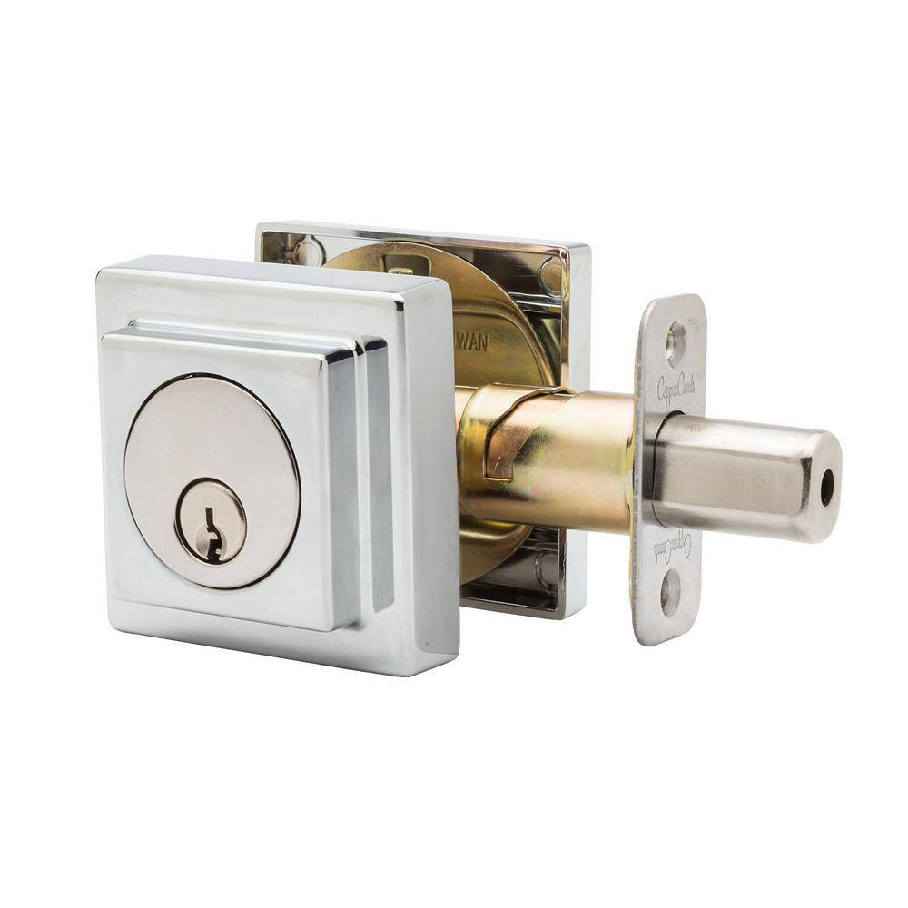 Copper Creek Comtemporary Square Single Cylinder Polished Stainless Deadbolt