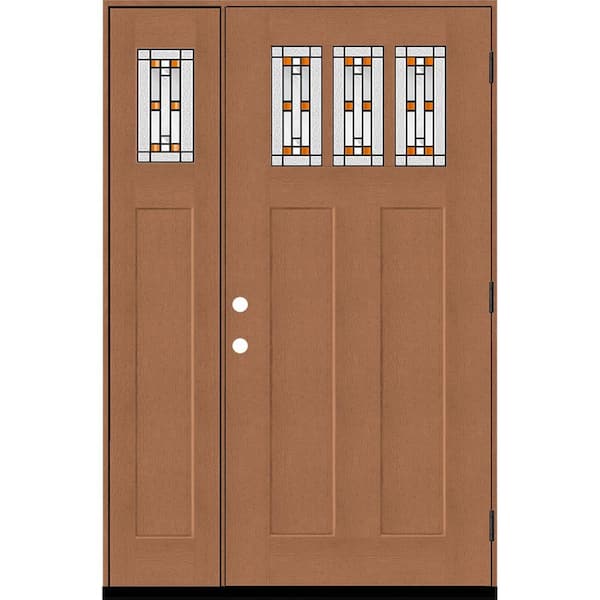 Steves & Sons Regency 51 in. x 80 in. 3Lite Amberton Deco Glass LHOS AutumnWh Stain Fir Grain Fiberglass Prehung Front Door w/12in.SL