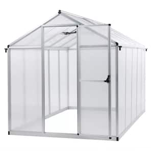 120 in. D x 77 in. W Silver Aluminum Frame Walk-in Polycarbonate Greenhouse w/Roof Vent and Rain Gutter