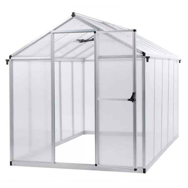 Aoodor 120 in. D x 77 in. W Silver Aluminum Frame Walk-in Polycarbonate Greenhouse w/Roof Vent and Rain Gutter