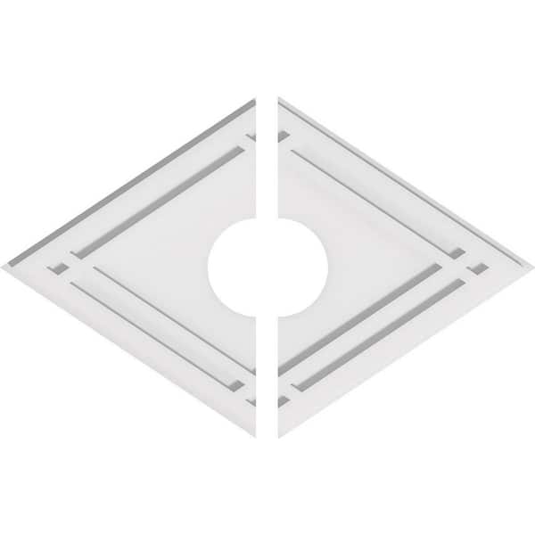Ekena Millwork 26 in. W x 17-3/8 in. H x 5 in. ID x 1 in. P Diamond Architectural Grade PVC Contemporary Ceiling Medallion (2-Piece)