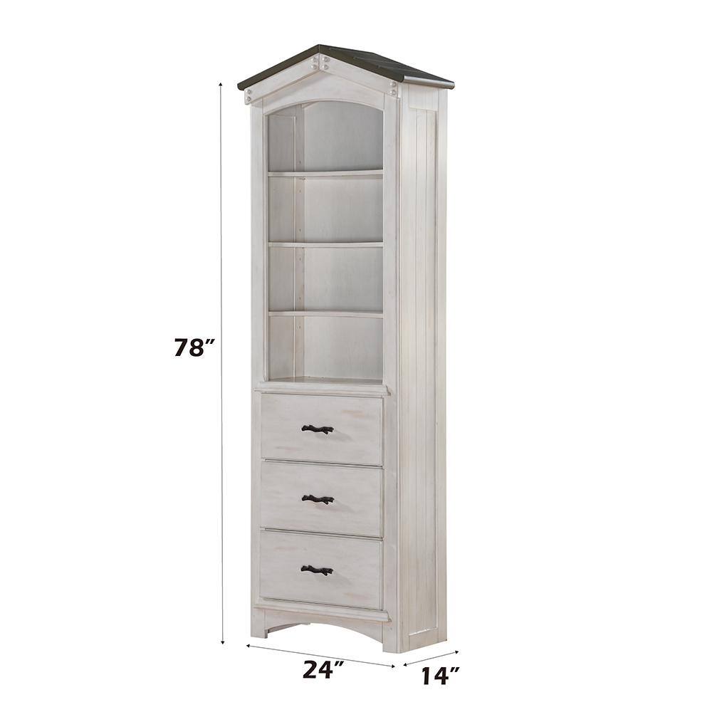 Whimsical Weathered White & Washed Gray Wooden Tree House Bookcase