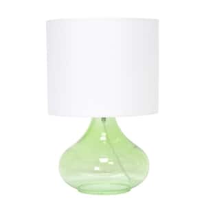 13.75 in. Green Glass Raindrop Table Lamp with Fabric Shade