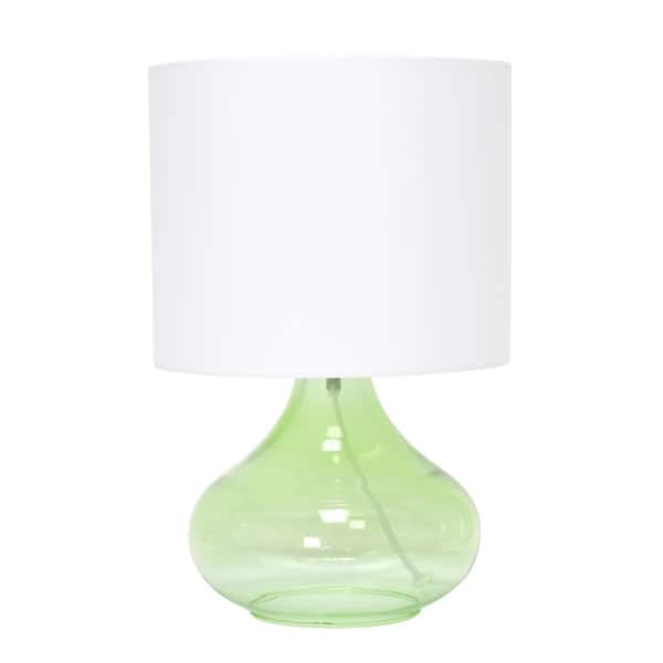 Simple Designs 13.75 in. Green Glass Raindrop Table Lamp with Fabric Shade