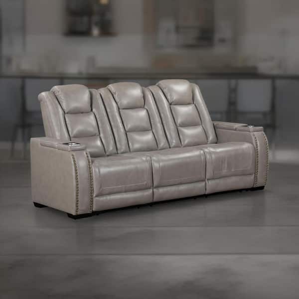 Luxe Light Gray Faux Leather Glider Recliner Power Sofa