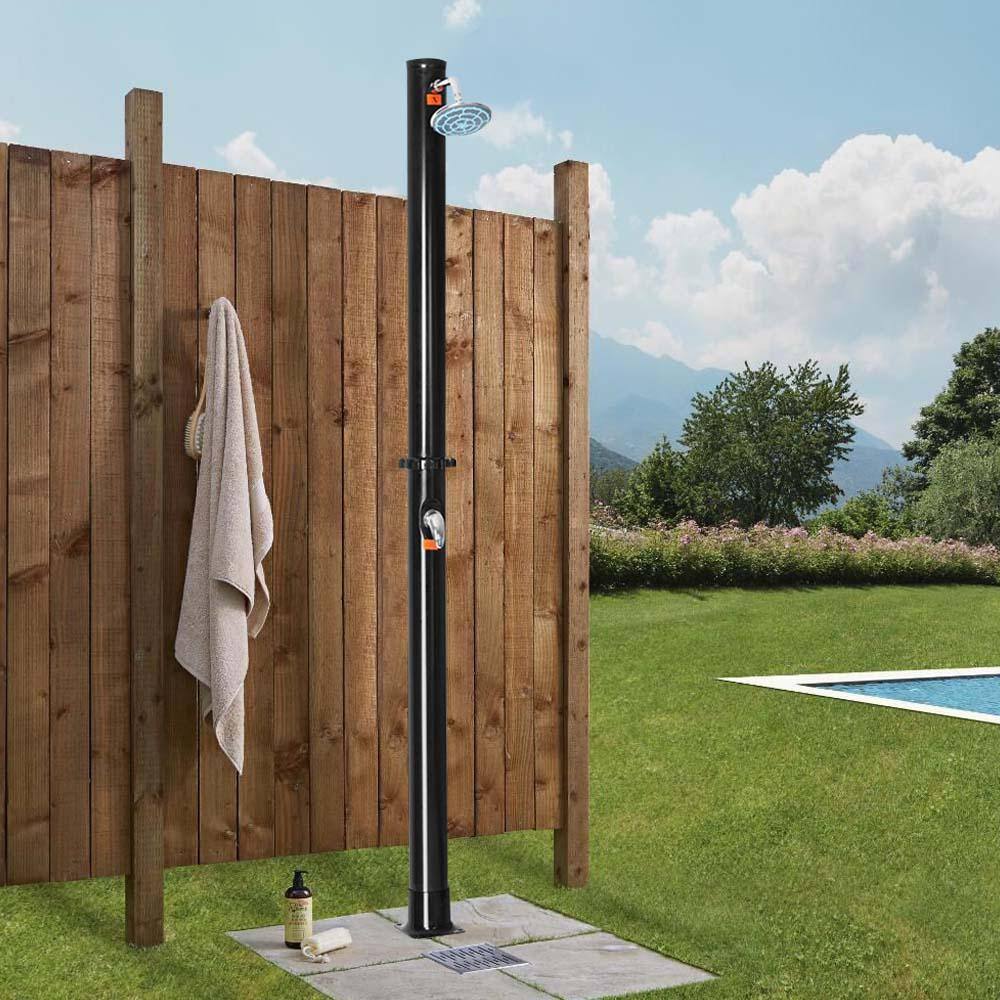 Black 7.2 Ft Solar Heated Outdoor Shower with PVC Construction