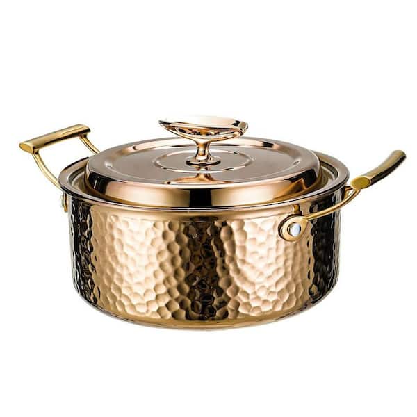 2-Piece Rose Gold Hammered Copper Stainless Steel Stock Pot with Lid Nonstick Dishwasher Safe for All Cooktops