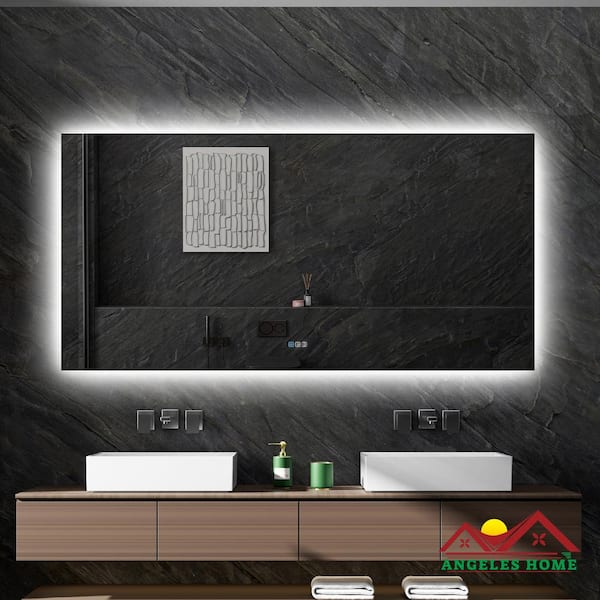 ANGELES HOME 72 in. W x 36 in. H Large ETL Rectangular Frameless Wall LED Bathroom Vanity Mirror Light, Backlight, Hardwired/Plug