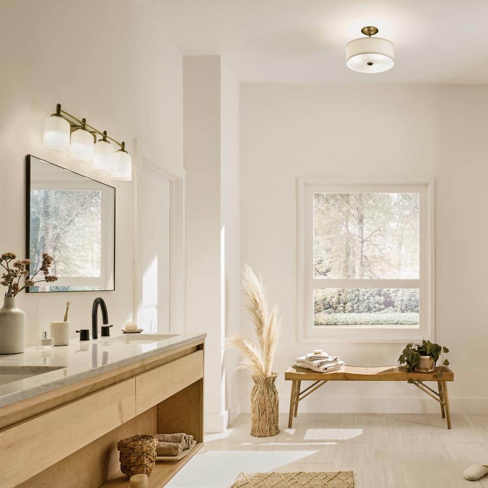 Natural Brass 14" 3-Light Semi-Flush Drum Ceiling Fixture