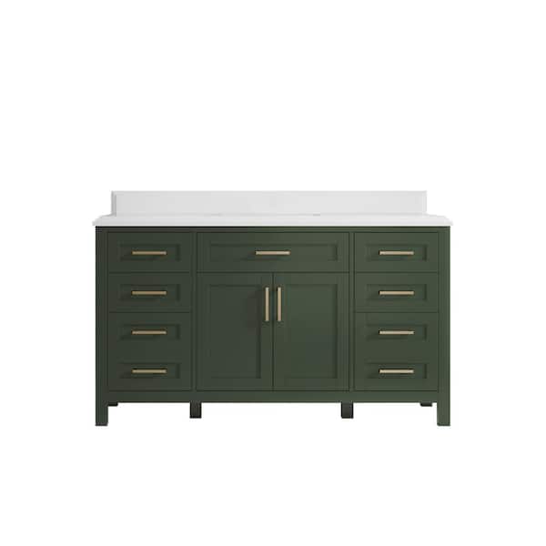 Willow Collections Cambridge 60 in. W x 22 in. D x 36 in. H Single Sink Bath Vanity in Pewter Green with Cove Edge White Quartz Top