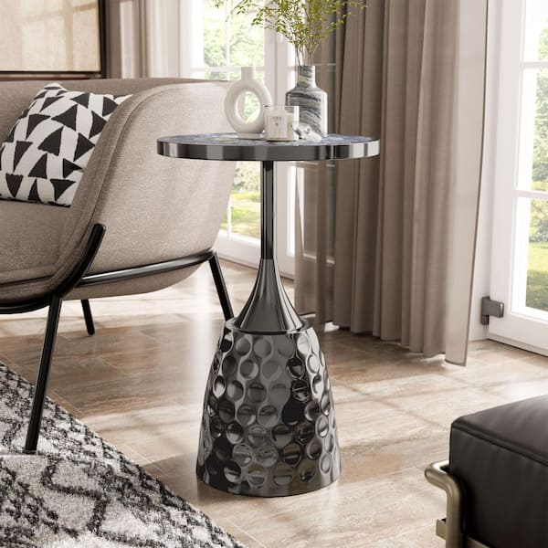Knoll 15.75 in. Boho Black Mandara Metal Round MDF Top End Table