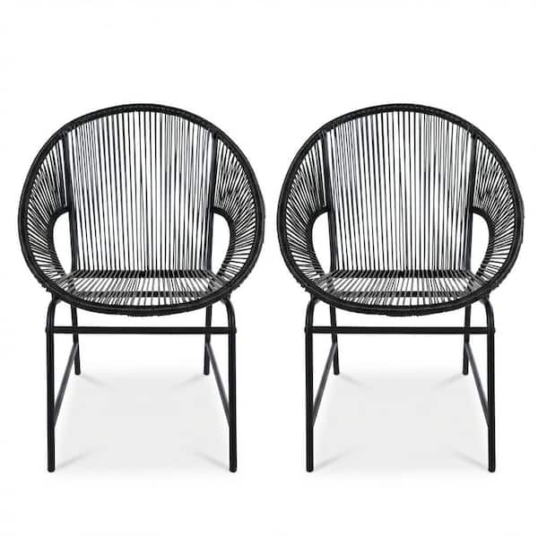Nusa Black Faux Rattan Outdoor Patio Club Chair (2-Pack)