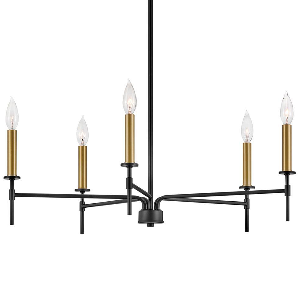 Hux Black and Lacquered Brass 5-Light Candle Chandelier