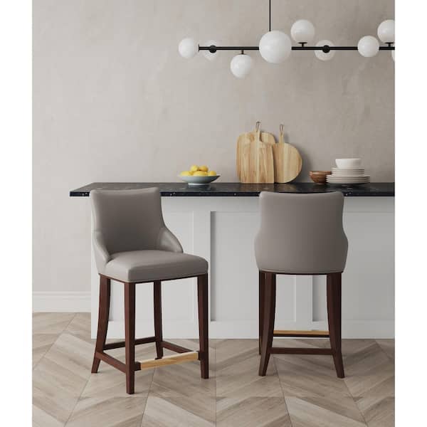 Manhattan Comfort Shubert 25.98 in. Dark Taupe Beech Wood Counter Stool with Faux Leather Upholstered Seat (Set of 2)