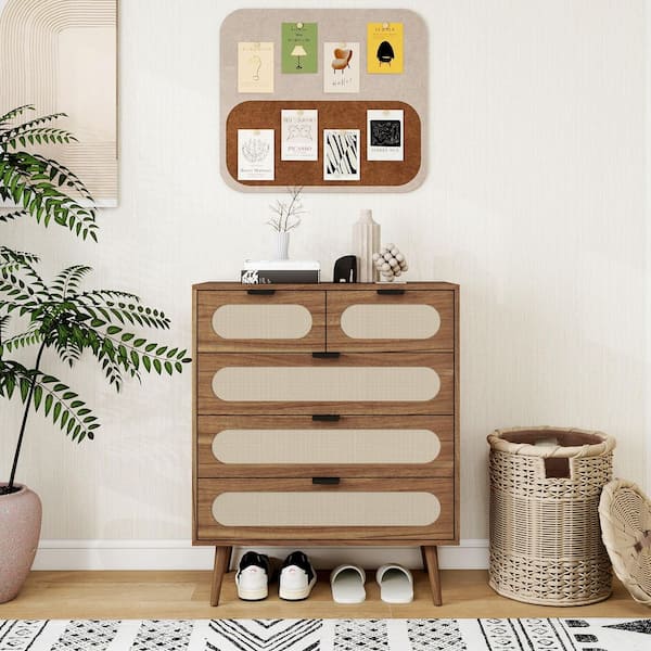 5-Drawer Cabinet, Accent Storage Cabinet, Suitable for Living Room, Bedroom, Dining Room, Study in Walnut