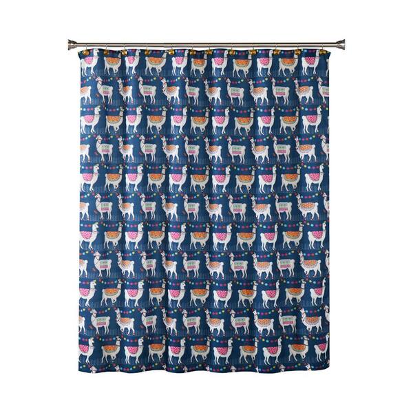 Unbranded Alotta Llamas 72 in. Blue Shower Curtain