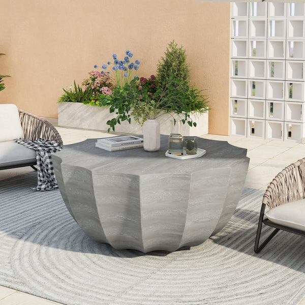 35.43 in. Modern Outdoor Waterproof Round Coffee Table, Suitable for Patios, Gardens, and Backyards (Marble White)