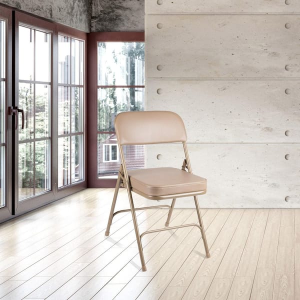 Bernadine Deluxe Vinyl Padded Folding Chair, Beige, Pack of 2