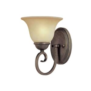 1-Light Ebony Bronze Interior Wall Fixture with Aged Alabaster Glass