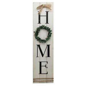 Vertical Home Plaque with PVC Green Wreath Modern Farmhouse Wood Wall Decorative Sign